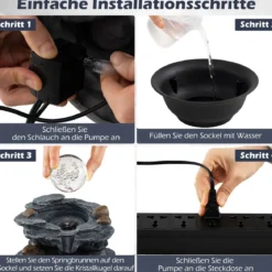 Zimmerbrunnen Wasserfall Tischbrunnen mit Steineffekt Farbigem LED-Licht & Leiser Pumpe 21,5 x 26 cm