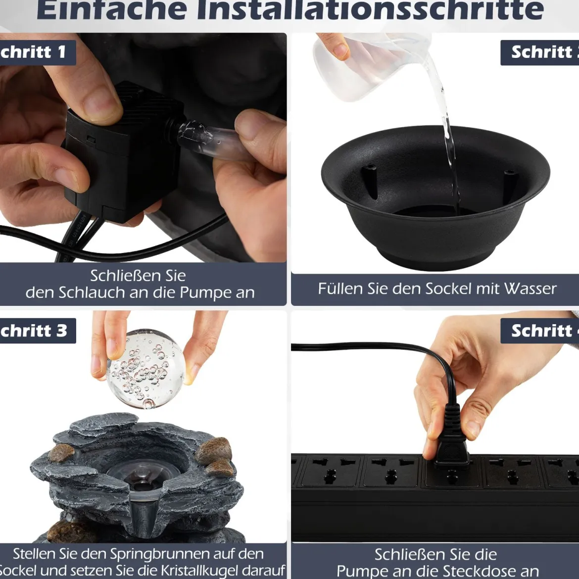 Zimmerbrunnen Wasserfall Tischbrunnen mit Steineffekt Farbigem LED-Licht & Leiser Pumpe 21,5 x 26 cm
