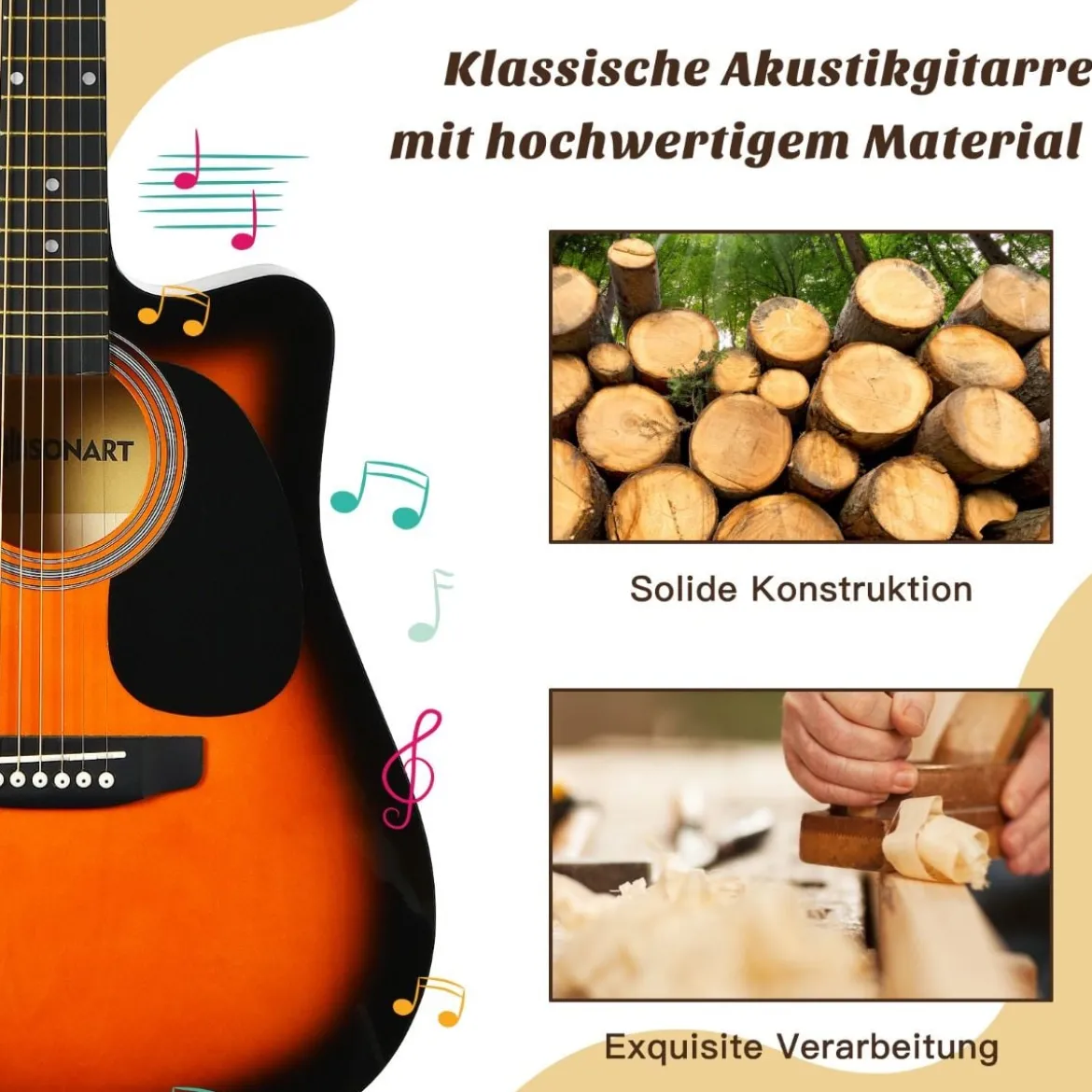 41 Zoll Akustikgitarre Cutaway-Gitarre mit Anfängerset Professionelle Gitarre 39 x 12 x 104 cm