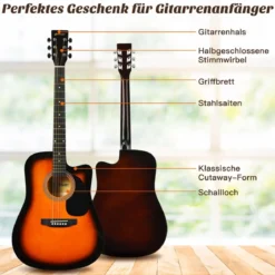 41 Zoll Akustikgitarre Cutaway-Gitarre mit Anfängerset Professionelle Gitarre 39 x 12 x 104 cm