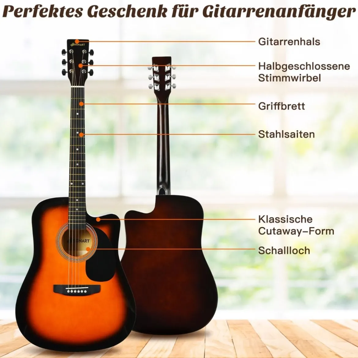 41 Zoll Akustikgitarre Cutaway-Gitarre mit Anfängerset Professionelle Gitarre 39 x 12 x 104 cm