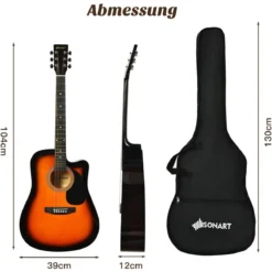 41 Zoll Akustikgitarre Cutaway-Gitarre mit Anfängerset Professionelle Gitarre 39 x 12 x 104 cm