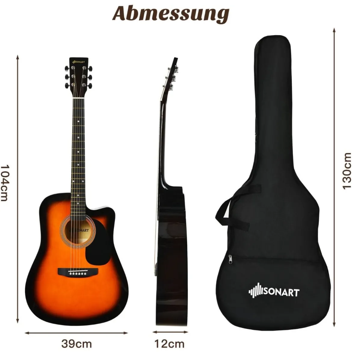 41 Zoll Akustikgitarre Cutaway-Gitarre mit Anfängerset Professionelle Gitarre 39 x 12 x 104 cm
