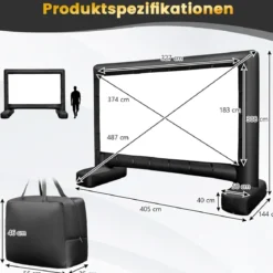 147 Zoll Aufblasbare Beamer Leinwand mit Gebläse & Erdspieße 16:9 4K HD Doppelseitige Projektionsleinwand