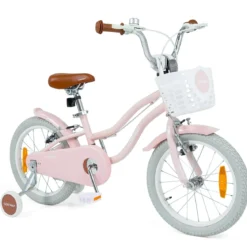 14/16 Zoll Kinderfahrrad mit Stützrädern & Korb Kinder Fahrrad mit Höhenverstellbarer Lenker & Sattel Rosa/Lila