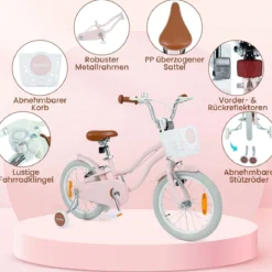 14/16 Zoll Kinderfahrrad mit Stützrädern & Korb Kinder Fahrrad mit Höhenverstellbarer Lenker & Sattel Rosa/Lila