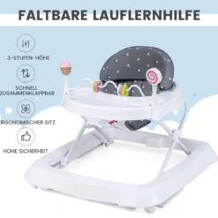 Zusammenklappbarer Lauflernwagen mit Rädern 3-stufig Höhenverstellbar & Abnehmbares Weiches Sitzkissen Grau
