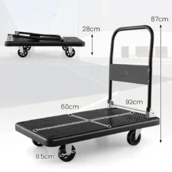Zusammenklappbarer Plattformwagen mit 350 kg Tragfähigkeit & 360° drehbaren Rädern für einfache Lagerung Schwarz