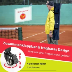 Zusammenklappbarer Tennisballwagen mit Rädern abnehmbarer Tasche Seitentaschen & Tragetasche tragbarer Ballwagen für 150 Tennisbälle Rot