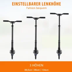Zusammenklappbarer Trittroller ABEC7-LagerScooter mit zwei großen Rädern Tretroller 3 Höhen verstellbar Schwarz und blaue Räder