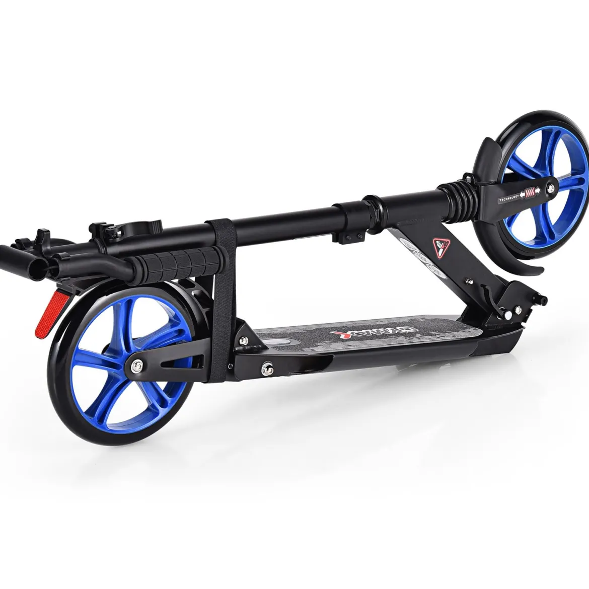 Zusammenklappbarer Trittroller ABEC7-LagerScooter mit zwei großen Rädern Tretroller 3 Höhen verstellbar Schwarz und blaue Räder