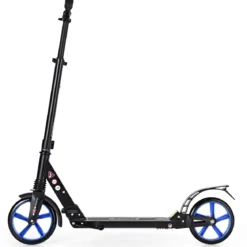 Zusammenklappbarer Trittroller ABEC7-LagerScooter mit zwei großen Rädern Tretroller 3 Höhen verstellbar Schwarz und blaue Räder