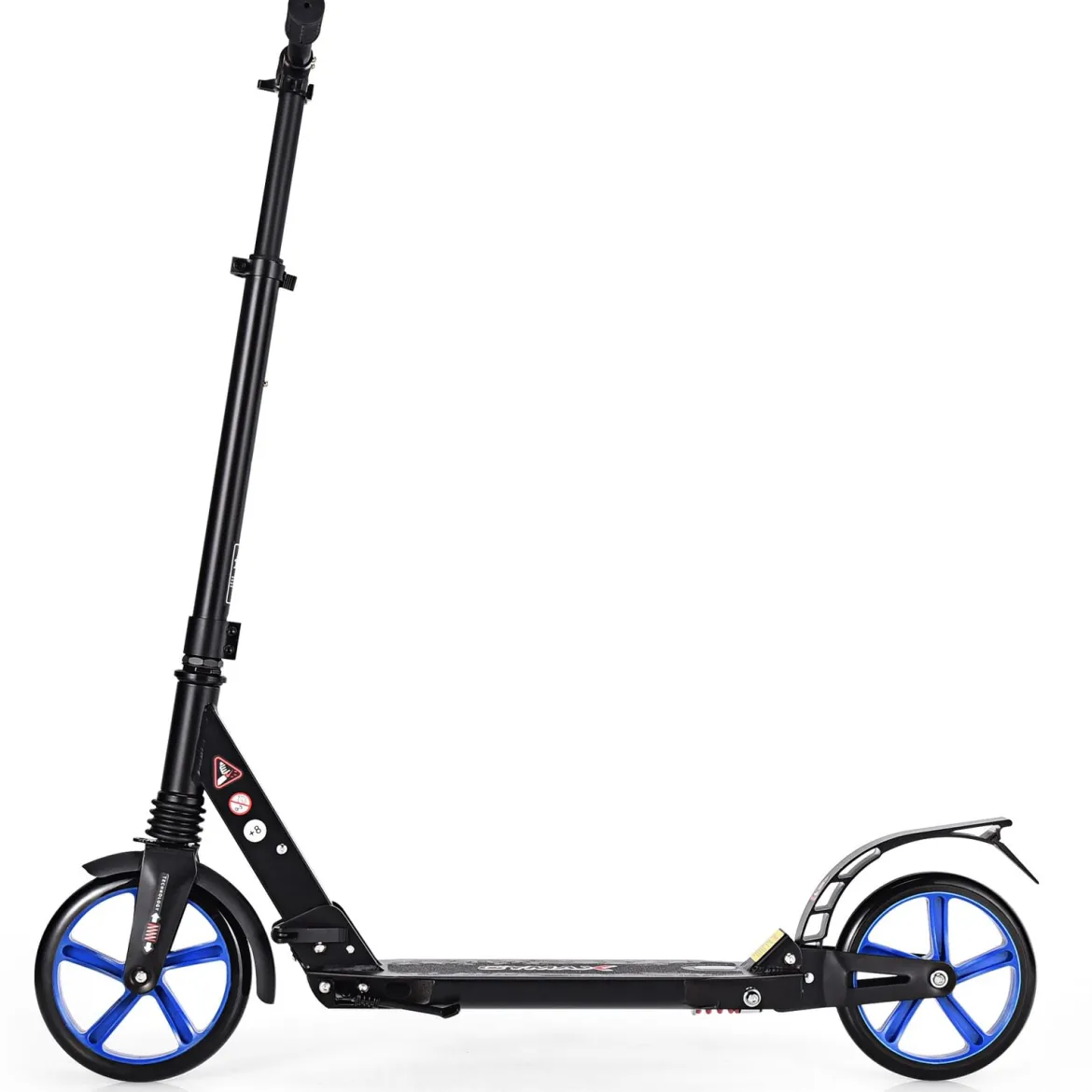 Zusammenklappbarer Trittroller ABEC7-LagerScooter mit zwei großen Rädern Tretroller 3 Höhen verstellbar Schwarz und blaue Räder