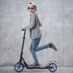 Zusammenklappbarer Trittroller ABEC7-LagerScooter mit zwei großen Rädern Tretroller 3 Höhen verstellbar Schwarz und blaue Räder