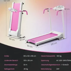 Zusammenklappbares Laufband mit 12 Voreingestellten Programmen Walking Pad Weiß Rosa
