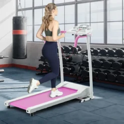 Zusammenklappbares Laufband mit 12 Voreingestellten Programmen Walking Pad Weiß Rosa