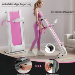 Zusammenklappbares Laufband mit 12 Voreingestellten Programmen Walking Pad Weiß Rosa