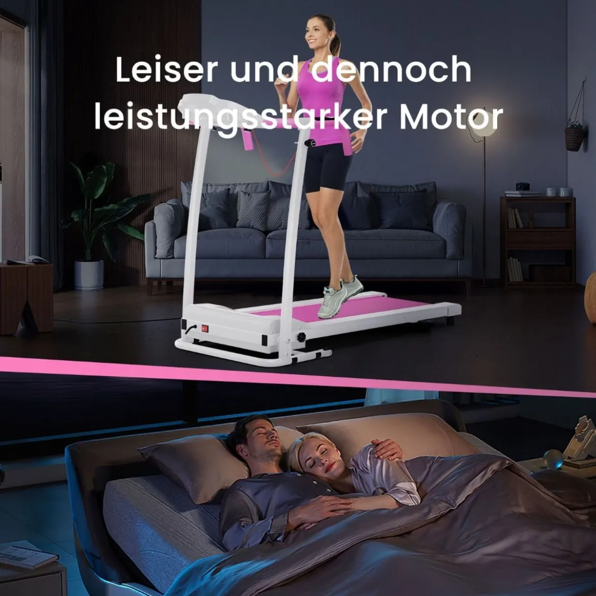Zusammenklappbares Laufband mit 12 Voreingestellten Programmen Walking Pad Weiß Rosa