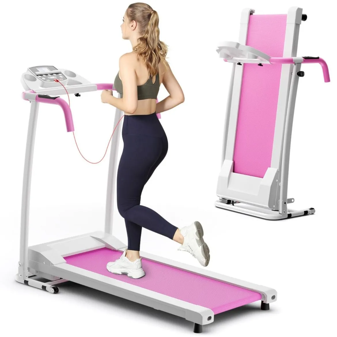 Zusammenklappbares Laufband mit 12 Voreingestellten Programmen Walking Pad Weiß Rosa