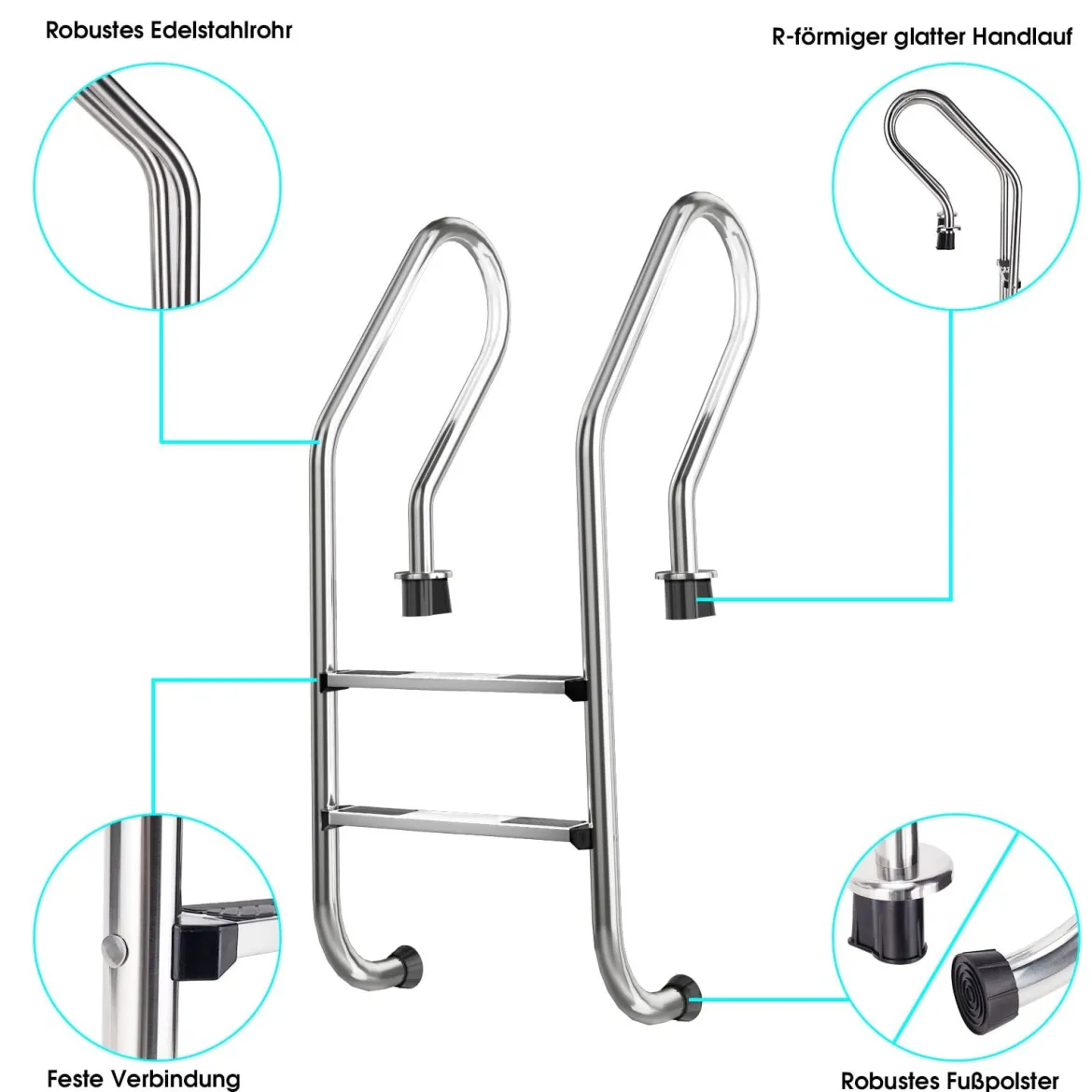 Zweistufige Schwimmbadleiter R-förmige Schwimmbadleiter Leiter mit Handlauffür Schwimmbäder Silber