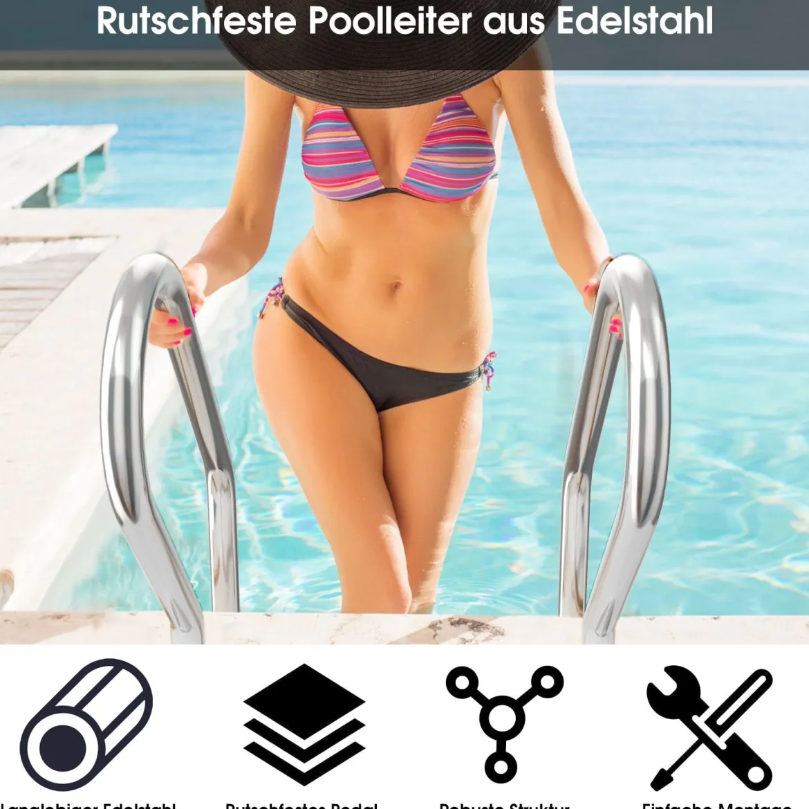 Zweistufige Schwimmbadleiter R-förmige Schwimmbadleiter Leiter mit Handlauffür Schwimmbäder Silber