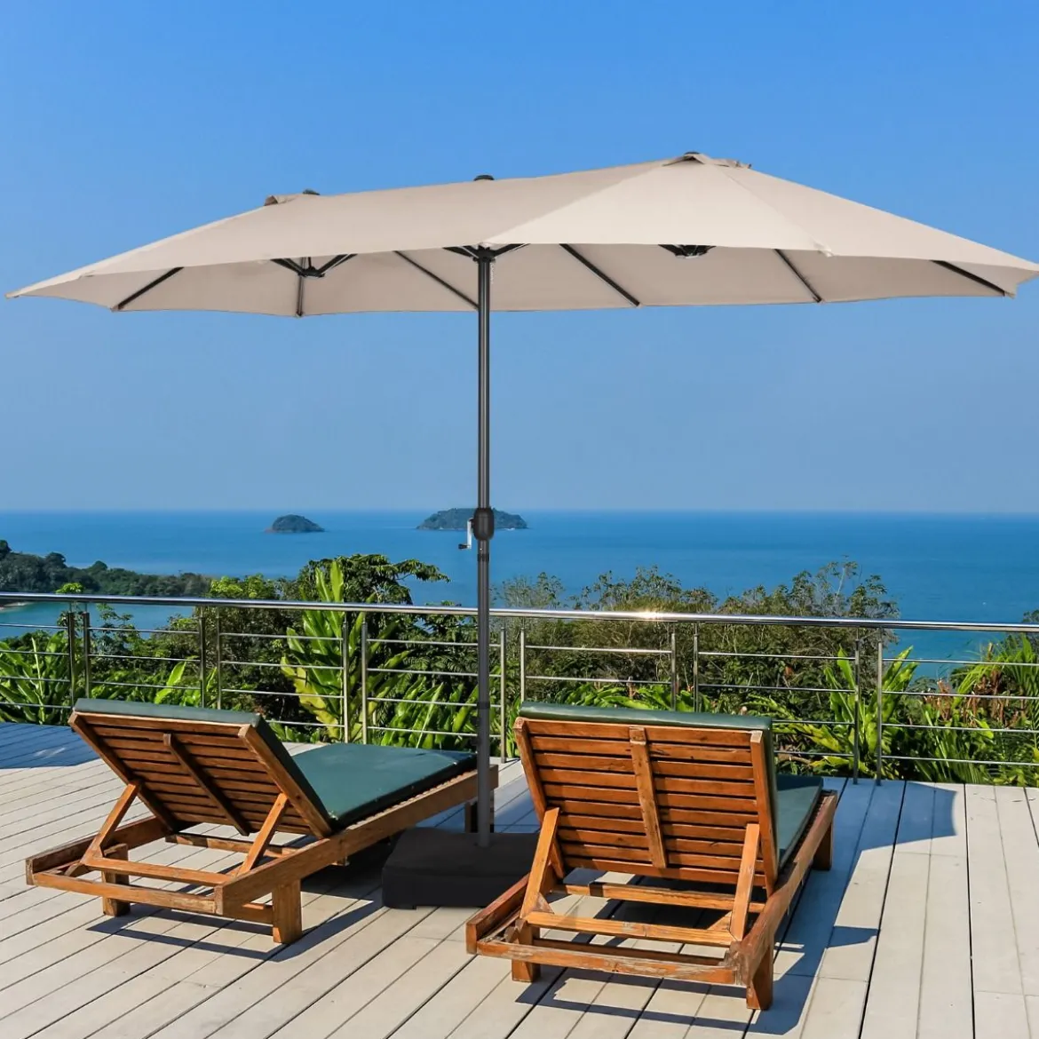 Zwillingsschirm 460 cm Großer Doppelseitiger Terrassenschirm Beige