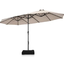 Zwillingsschirm 460 cm Großer Doppelseitiger Terrassenschirm Beige