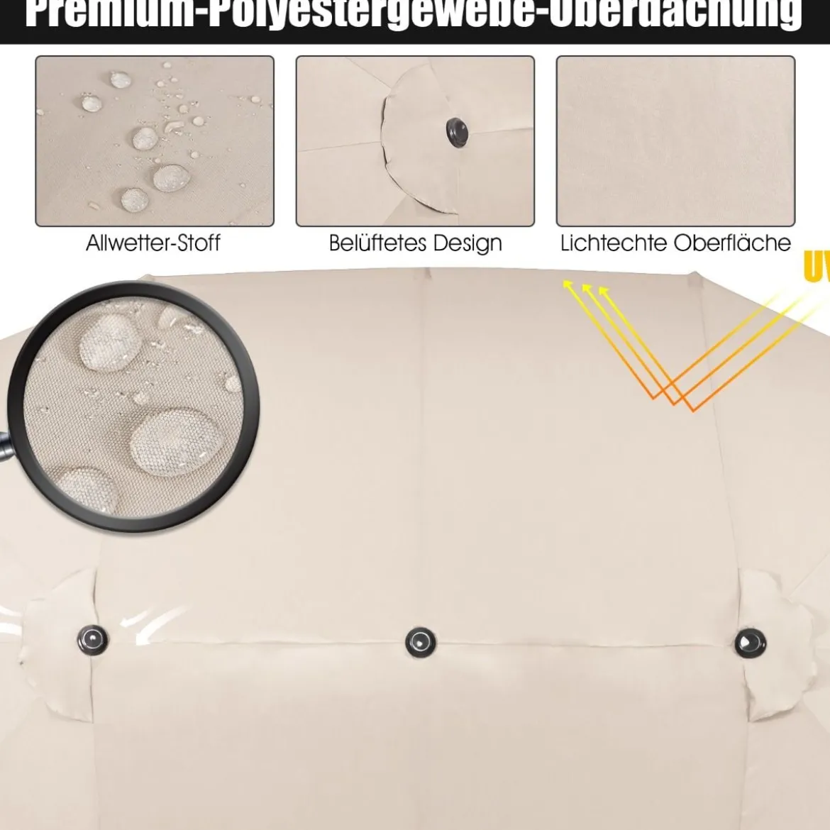 Zwillingsschirm 460 cm Großer Doppelseitiger Terrassenschirm Beige